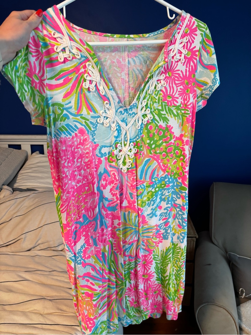 Floral One-Piece Dress - Pink, Blue & Green